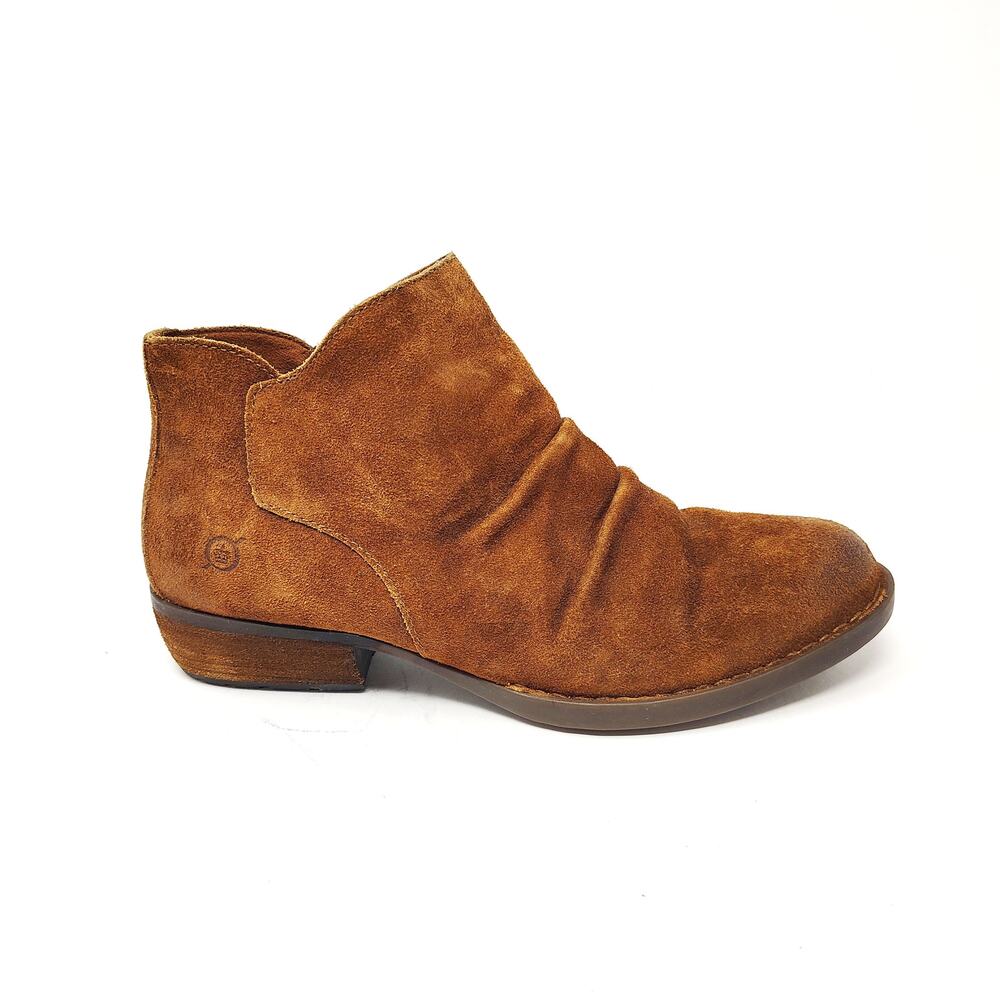 Born Womens 8.5 Shoes Boots Adalee Brown Leather Suede Ankle Booties Boho Zip - Picture 4 of 8